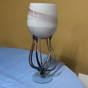 Jozefina Krosno art glass "octopus" pedestal bowl handmade in Poland 12.75” tall